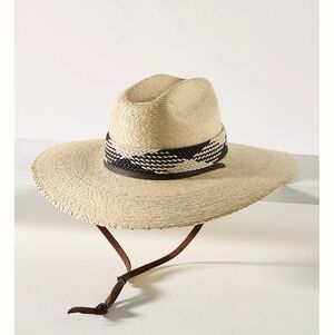 Anthropologie Natural Straw Rancher Hat with Black-and-Natural Braided Band